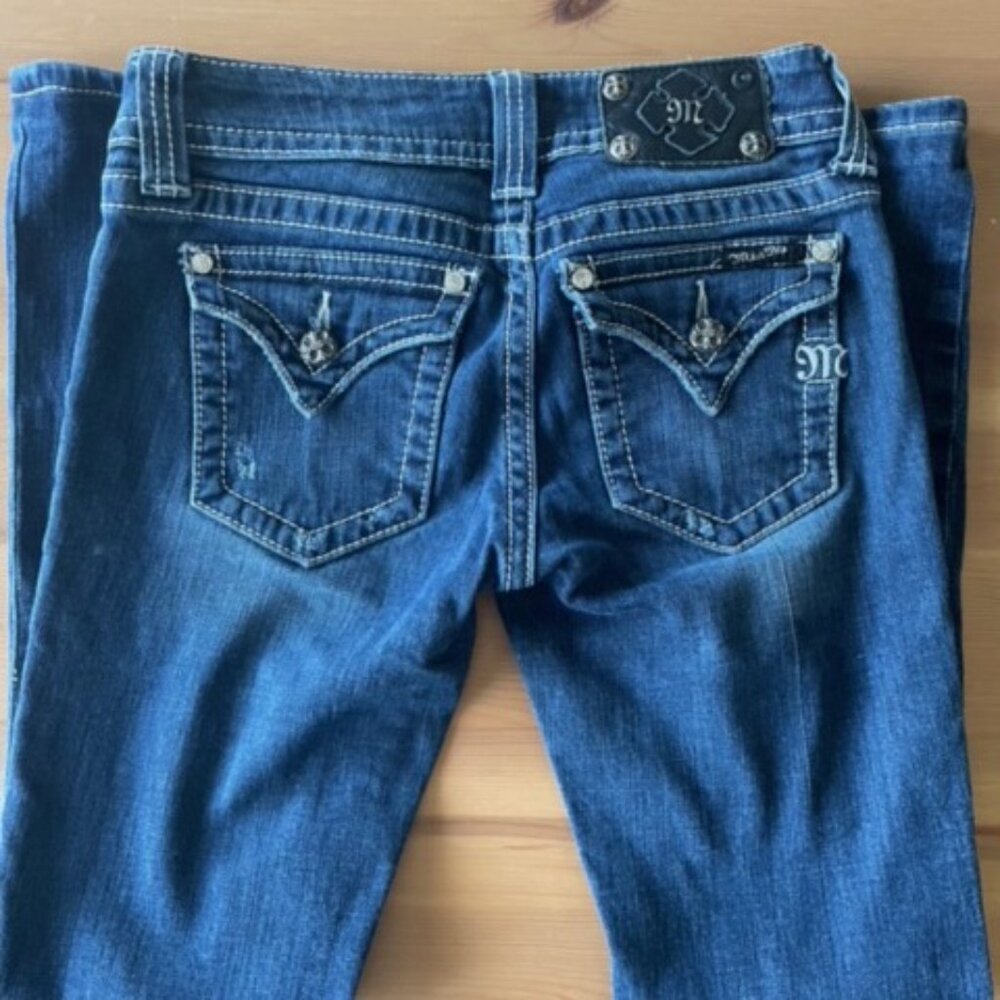 Miss Me Boot Cut Size 26 Jeans Distressed Blue Flap Pockets
